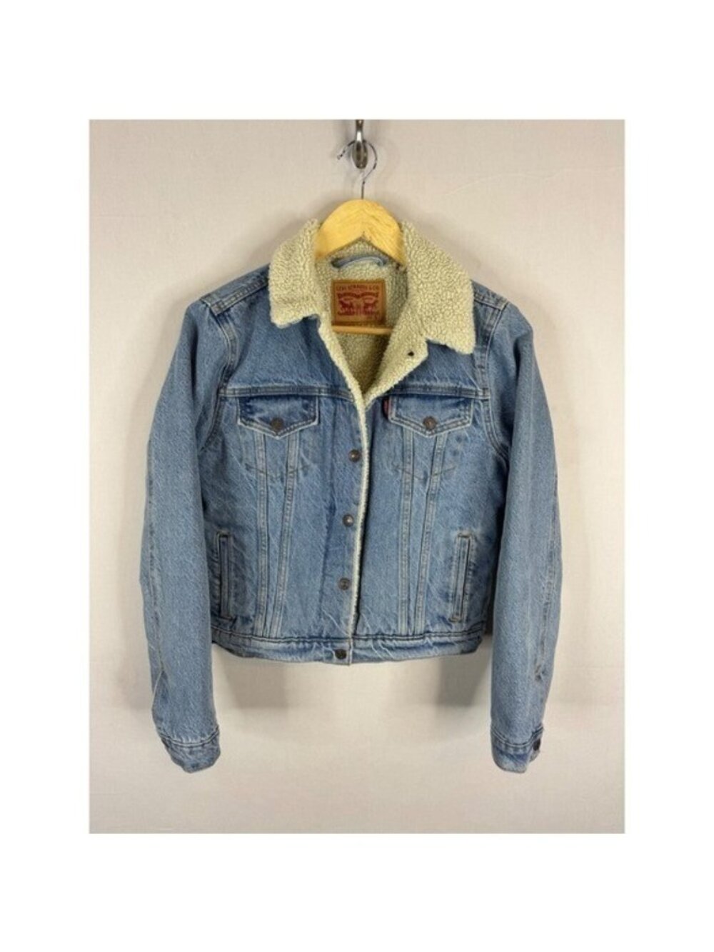 Levis Sherpa Trucker Jacket Women S Denim Faux Shearling Lined Blue Small